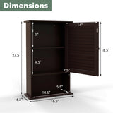 Bathroom Wall Mount Storage Cabinet Single Door with Height Adjustable Shelf-Rustic Brown