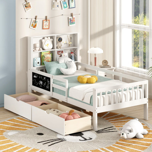 Twin/Full Size Bed Frame with 2 Drawers and Bookcase for Boys and Girls-Twin Size