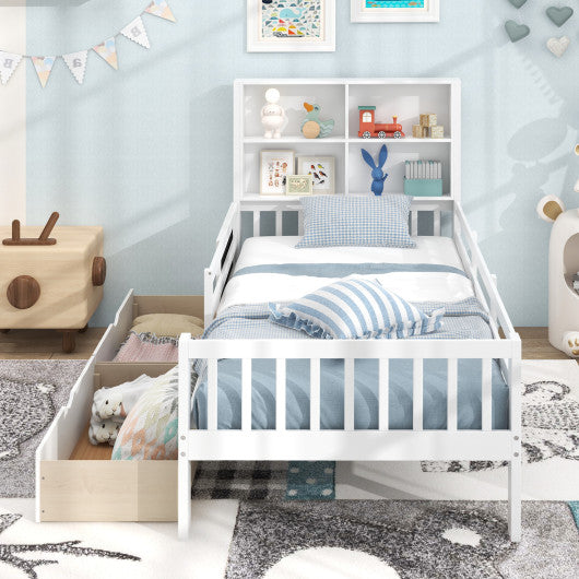 Twin/Full Size Bed Frame with 2 Drawers and Bookcase for Boys and Girls-Twin Size