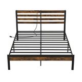 Full/Queen Size Bed Frame with Charging Station and Storage Headboard-Queen Size