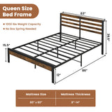 Full/Queen Size Bed Frame with Charging Station and Storage Headboard-Queen Size