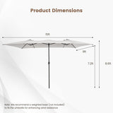 15 Feet Double-Sized Patio Umbrella with Crank Handle and Vented Tops-Beige