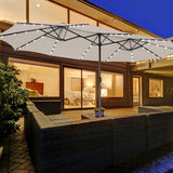 15 Feet Double-Sided Patio Umbrella with 48 LED Lights-Beige