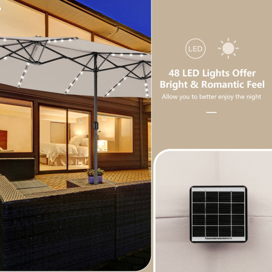 15 Feet Double-Sided Patio Umbrella with 48 LED Lights-Beige