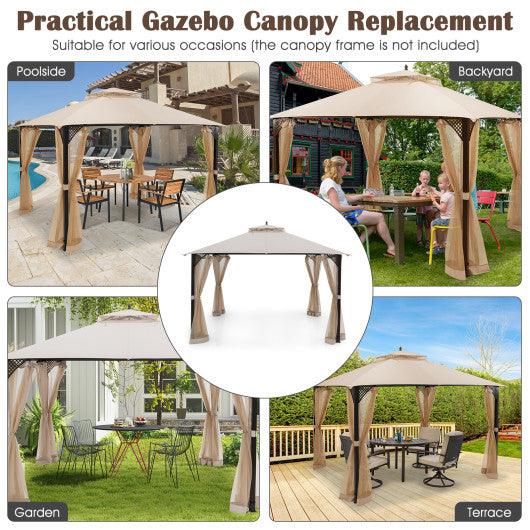 10 x 12 Feet Gazebo Replacement Top with Air Vent and Drainage Holes-Beige