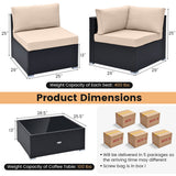 10 Piece Outdoor Wicker Conversation Set with Seat and Back Cushions-Beige