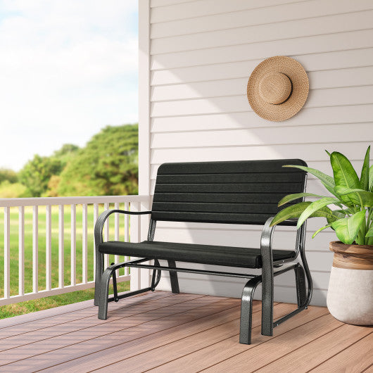 2-Seat Porch Glider with HDPE Back Seat and Steel Frame-Black