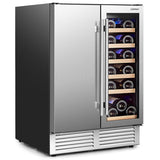 2-in-1 Beverage and Wine Cooler with Independent Temperature Control and LED Lights-Silver