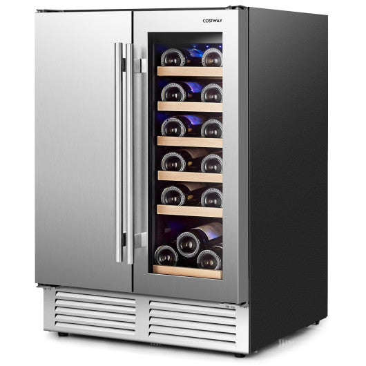 2-in-1 Beverage and Wine Cooler with Independent Temperature Control and LED Lights-Silver