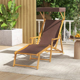 Birch Wood Chaise Lounge Chair Foldable Beach Chair with Adjustable Canopy-Brown