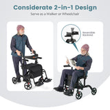 Folding Rollator Walker with Seat and Wheels Supports up to 300 lbs-Black