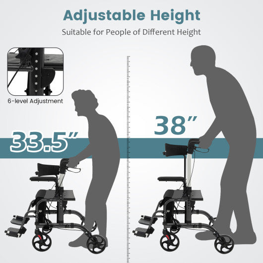 Folding Rollator Walker with Seat and Wheels Supports up to 300 lbs-Black