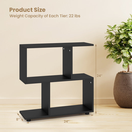 24 Inch 3-Tier Geometric Bookshelf with Thick Foot Pads-Black