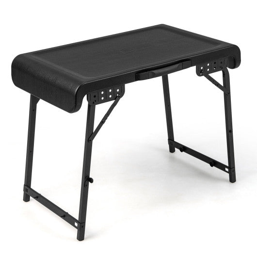 3 Pieces Folding Camping Table Stool Set with 2 Retractable LED Stools-Black