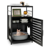 Cat Litter Box Enclosure with Louvered Door and  3-Tier Shelf-Black