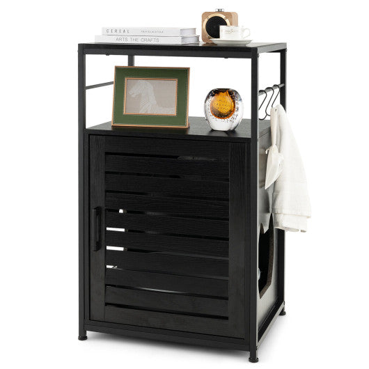 Cat Litter Box Enclosure with Louvered Door and  3-Tier Shelf-Black
