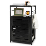 Cat Litter Box Enclosure with Louvered Door and  3-Tier Shelf-Black