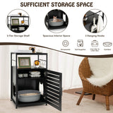 Cat Litter Box Enclosure with Louvered Door and  3-Tier Shelf-Black