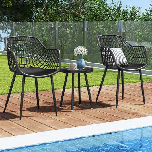 3 Piece Patio Chair Set with PP Seat and Tabletop for Porch-Black