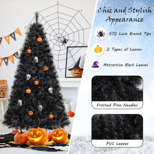 6/7/8 Feet Black Artificial Halloween Christmas Tree with PVC Branch Tips and 210/320/450 Cool White LED Lights-M