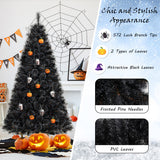 6/7/8 Feet Black Artificial Halloween Christmas Tree with PVC Branch Tips and 210/320/450 Cool White LED Lights-M