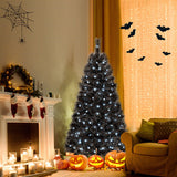 6/7/8 Feet Black Artificial Halloween Christmas Tree with PVC Branch Tips and 210/320/450 Cool White LED Lights-S