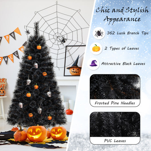 6/7/8 Feet Black Artificial Halloween Christmas Tree with PVC Branch Tips and 210/320/450 Cool White LED Lights-S