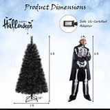 6/7/8 Feet Black Artificial Halloween Christmas Tree with PVC Branch Tips and 210/320/450 Cool White LED Lights-S