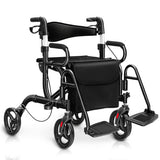 Folding Rollator Walker with 8-inch Wheels and Seat-Black