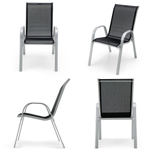 4 Pieces Stackable Patio Dining Chairs Set with Armrest-Black