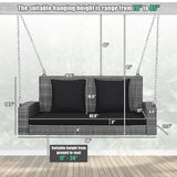 2-Person Patio PE Wicker Hanging Porch Swing Bench Chair Cushion 800 Pounds-Black