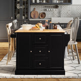 2-Door Large Mobile Kitchen Island Cart with Hidden Wheelsand 3 Drawers-Black
