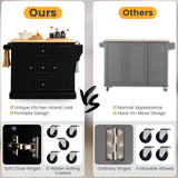 2-Door Large Mobile Kitchen Island Cart with Hidden Wheelsand 3 Drawers-Black