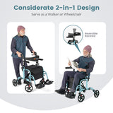 Folding Rollator Walker with Seat and Wheels Supports up to 300 lbs-Navy
