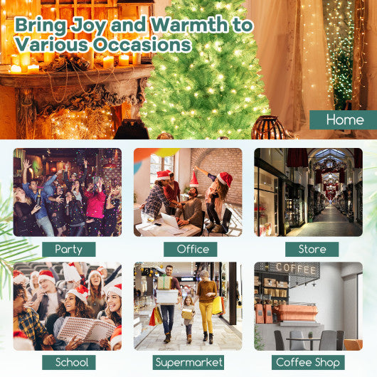 6/7 FT Blue Artificial Christmas Tree with 280/380 Warm White LED Lights and Foldable Metal Stand-6 FT