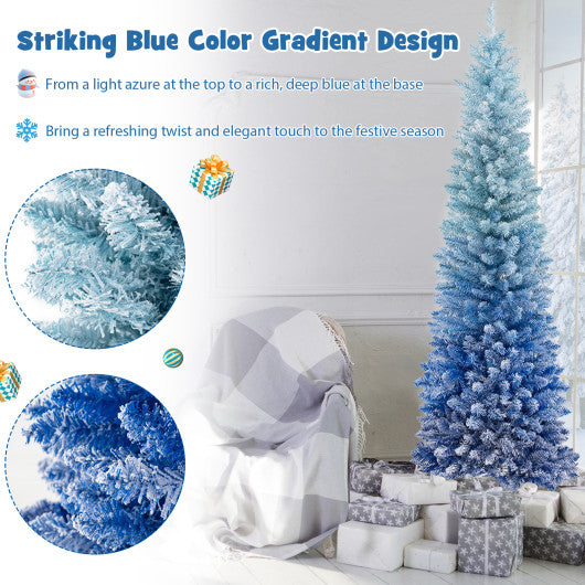 6 Feet Blue Gradient Snow Flocked Artificial Christmas Tree-Blue