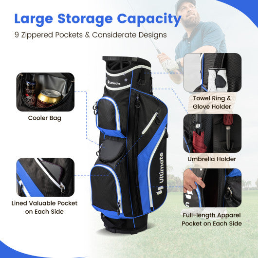 Golf Cart Bag with 14 Way Top Dividers-Blue