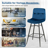 2 Pieces 29 Inch Velvet Bar Stools Set with Tufted Back and Footrests-Blue