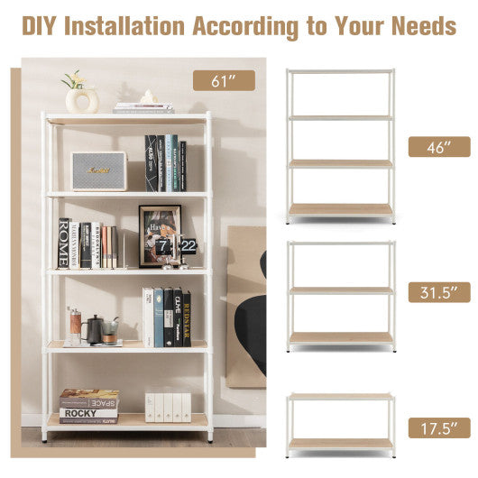 5 Tiers 61 Inch Multi-use Bookshelf with Metal Frame-White