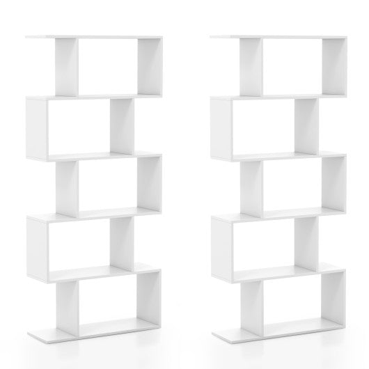 5-Tier Bookshelf with Anti-Toppling Device for Living Room Home Office-White