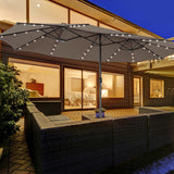 15 Feet Double-Sided Patio Umbrella with 48 LED Lights-Brown