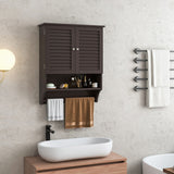 2-Doors Bathroom Wall-Mounted Medicine Cabinet with Towel Bar-Brown