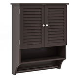 2-Doors Bathroom Wall-Mounted Medicine Cabinet with Towel Bar-Brown