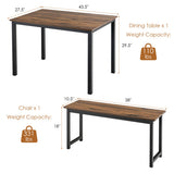 3 Pieces Dining Table Set with 2 Benches for Dining Room Kitchen Bar-Brown