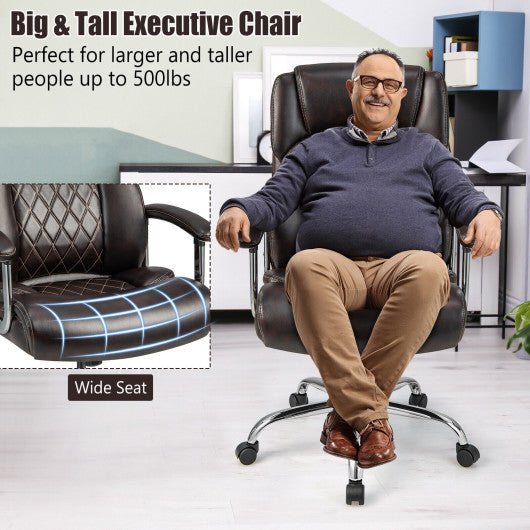 Height Adjustable Big and Tall Office Chair Computer Desk Chair with Metal Base-Brown
