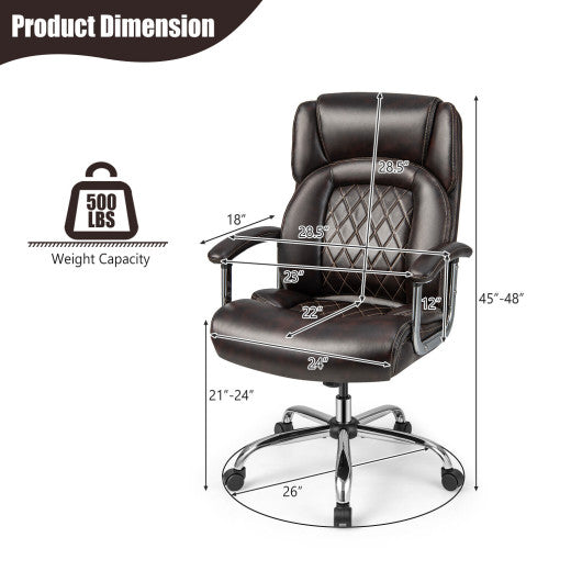 Height Adjustable Big and Tall Office Chair Computer Desk Chair with Metal Base-Brown