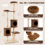 6-Tier Wooden Cat Tree with 2 Removeable Condos Platforms and Perch-Brown