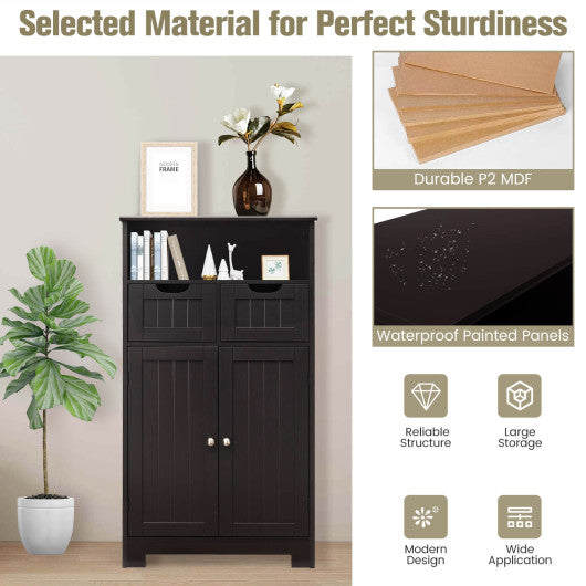 Bathroom Wooden Side Cabinet  with 2 Drawers and 2 Doors-Espresso