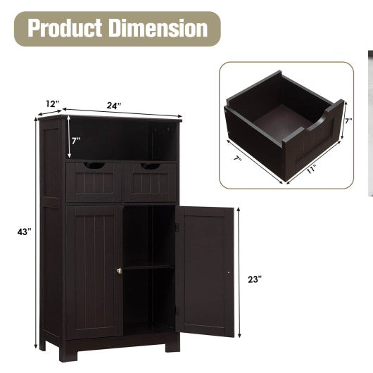 Bathroom Wooden Side Cabinet  with 2 Drawers and 2 Doors-Espresso