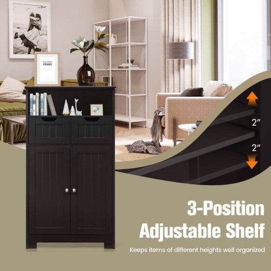 Bathroom Wooden Side Cabinet  with 2 Drawers and 2 Doors-Espresso
